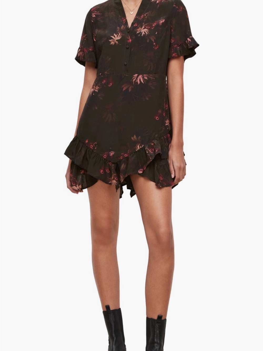 AllSaints Frankie Nila Floral Print Ruffle Mini Dress